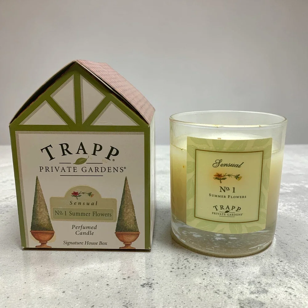 Vtg NEW Trapp Private Gardens No. 1 Summer Flowers 196 g Jar Candle House Box